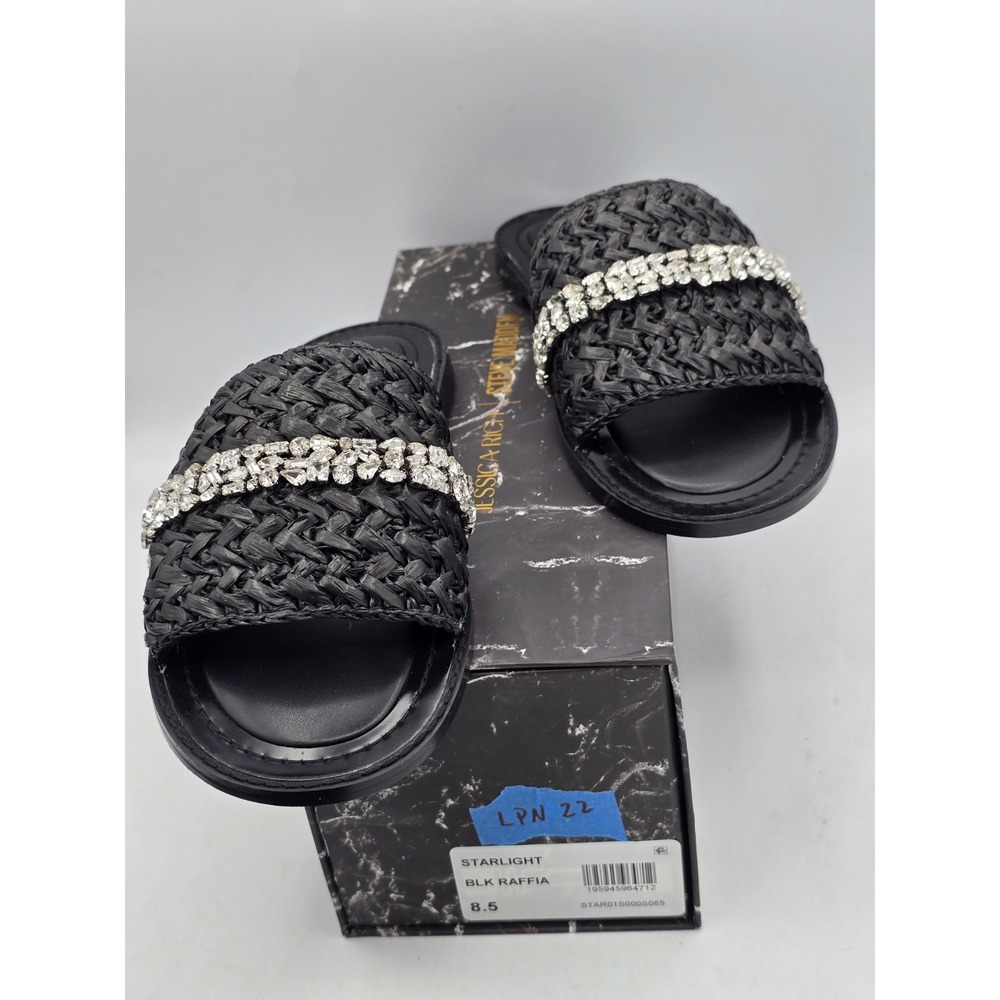 Jessica Rich x Steve Madden Womens Starlight‎ Sandals Black Raffia Size 8.5 NWT